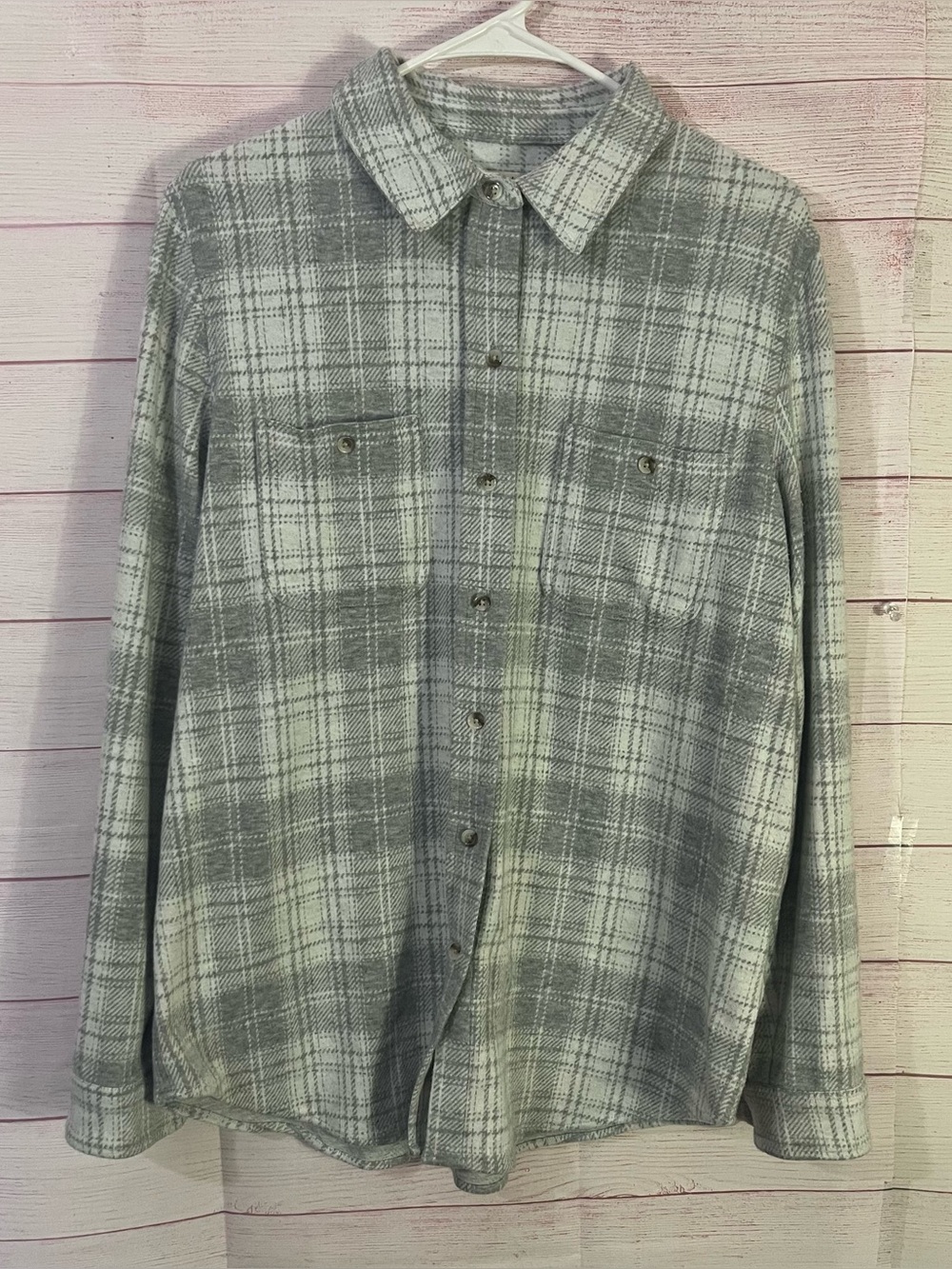 Faherty Gray Soft Plaid Winter Button Down Long Sleeve Sweater Shirt Large